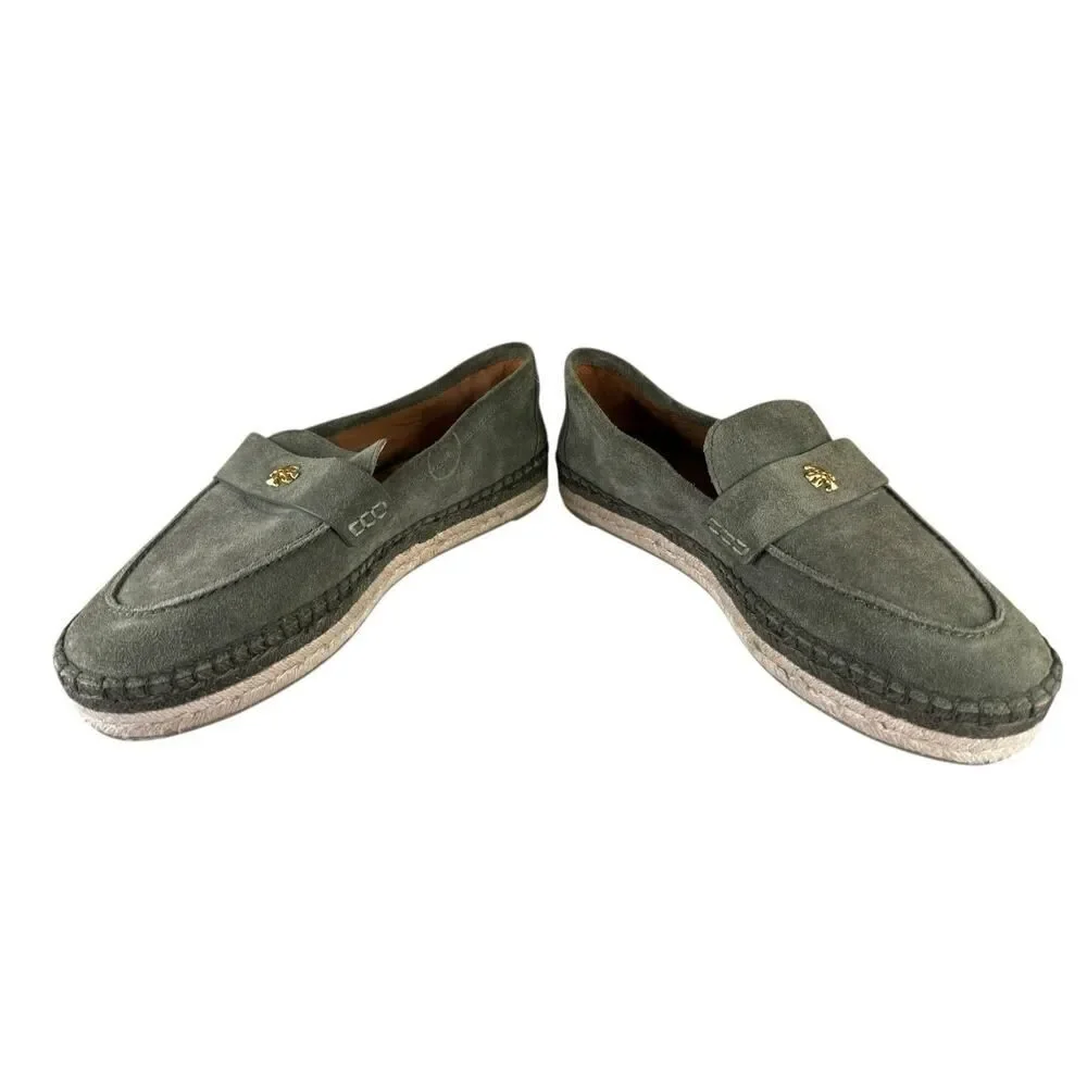 Tory Burch Olive Green Suede Espadrille Seaside Loafers Size 9